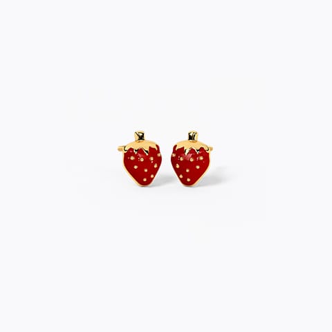 Pink Strawberry Kids' Stud Gold Earrings