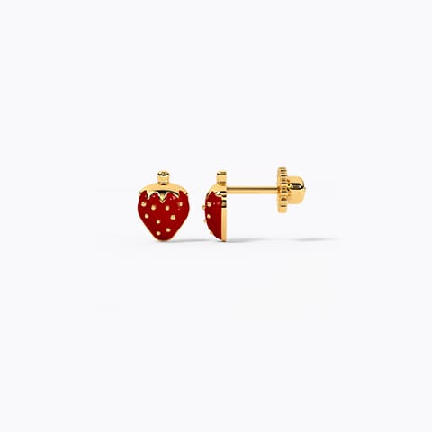 Pink Strawberry Kids' Stud Gold Earrings